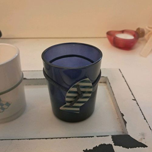 Candle holder 3 tealights used with summer theme, wooden tray, glass cups