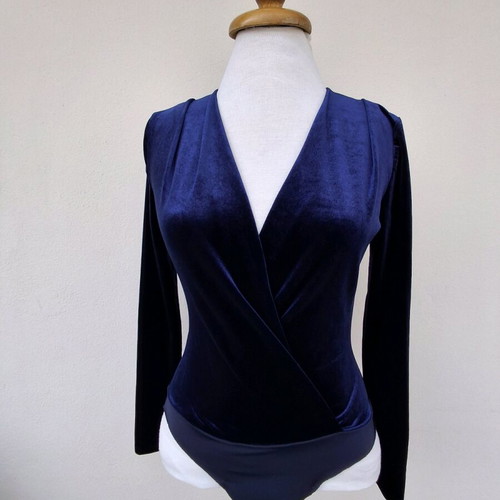 Mango velvet bodysuit S like new, navy blue