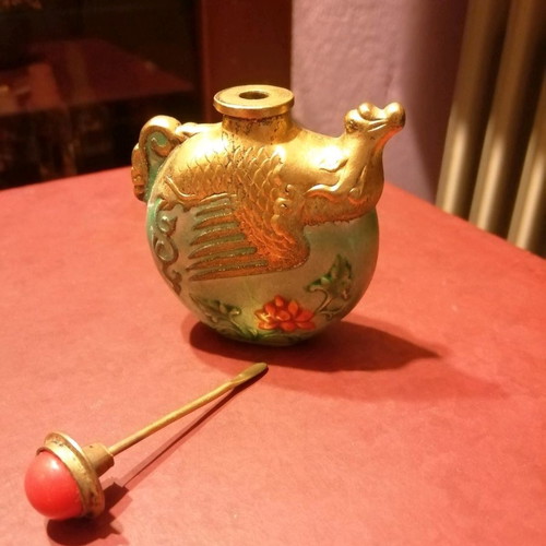 Chinese snuff bottle used, hand-painted for perfume