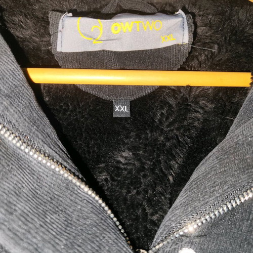 Owtwo black corduroy jacket XXL used with plush lining and hood