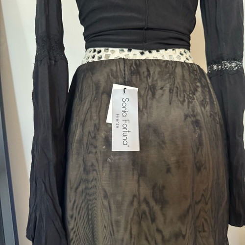 Sonia Fortuna Firenze mesh skirt new, midi asymmetric double layers black and beige