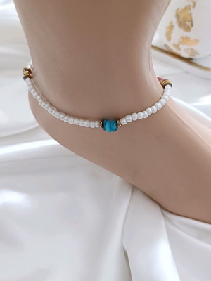 White anklet with stones and shells handmade, made to order