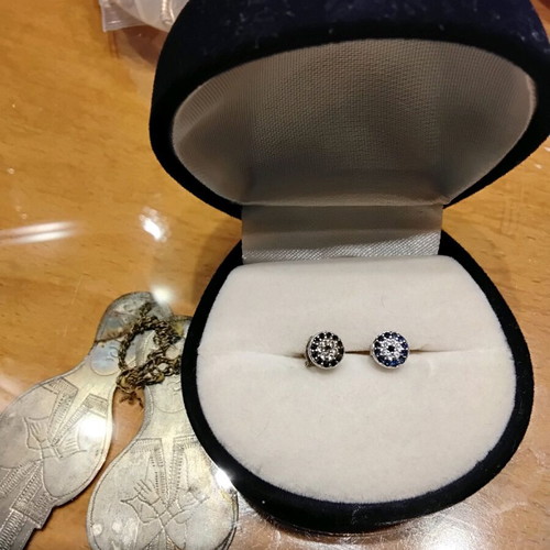 925 Earrings like new with zircon and blue enamel