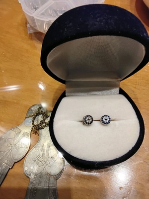 925 Earrings like new with zircon and blue enamel