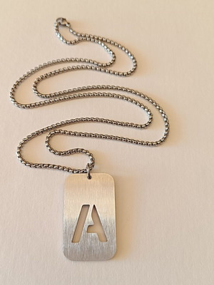 Men's necklace with letter A stainless steel, 70cm length
