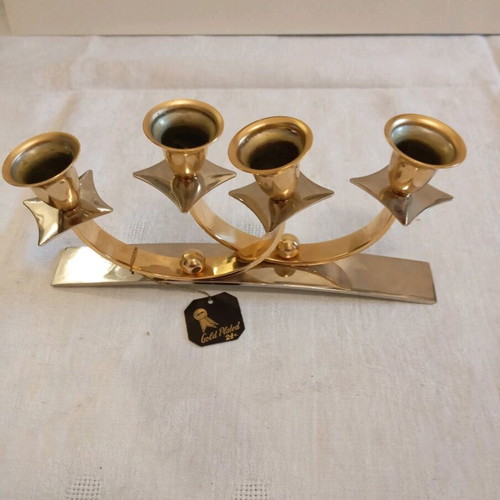 Metal four-candle candlestick gold-plated 24k new, German