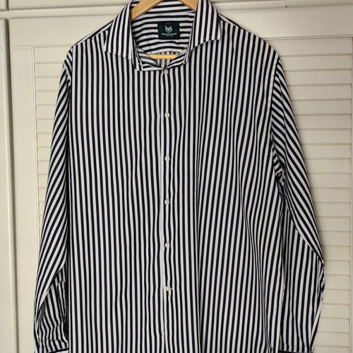 The Bostonians men's long-sleeve striped shirt XXL like new black and white