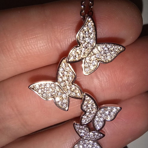 Pasquette Little Butterflies silver 925 pendant with moissanites