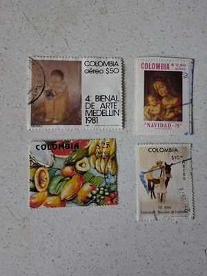 Colombia Aéreo stamps used, set of 4 (1973-1981)
