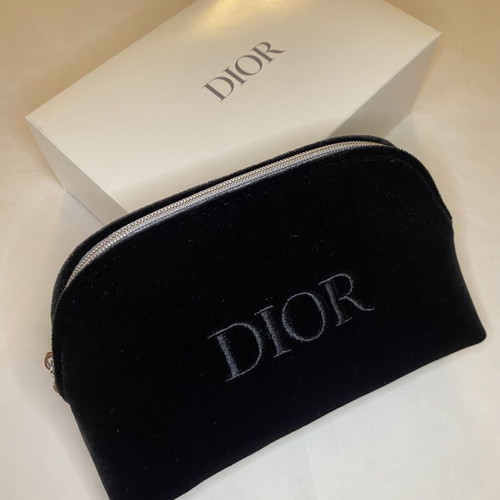 Dior pouch new, black velvet with silver zipper
