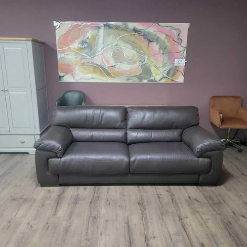 Dark brown leather three-seater sofa new, 100% genuine leather