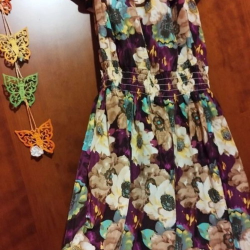 Floral mini dress used, purple, elastic waist, size XL