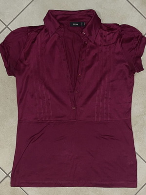 Mexx Women Satin Blouse Burgundy with Pintuck Detail Size S like new