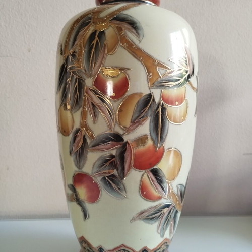 Royal Satsuma vase vintage, handpainted gilt enamel, 25.5cm