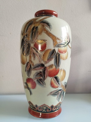 Royal Satsuma vase vintage, handpainted gilt enamel, 25.5cm