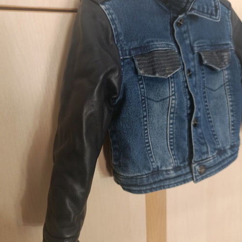 Mayoral denim jacket for girls used, size 2 years, blue with leather details