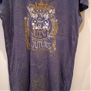 Τ-shirt juicy couture γκρι προς μλε με χρυσές και ασημί λεπτομέρειες μπροστά και πιτσιλες χρυσες