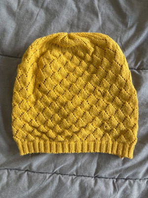 Knitted Unisex Hat medium size yellow handmade like new
