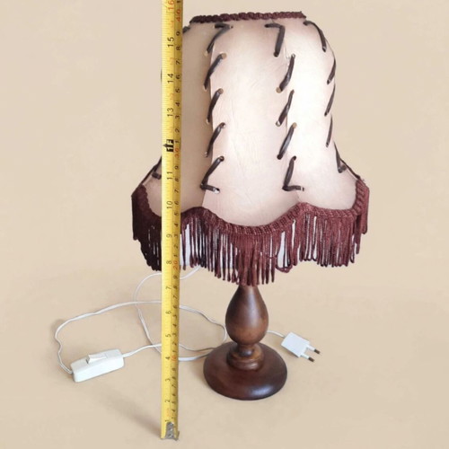 Set of 2 Vintage 70s Boho Lamps with Burgundy Fringe