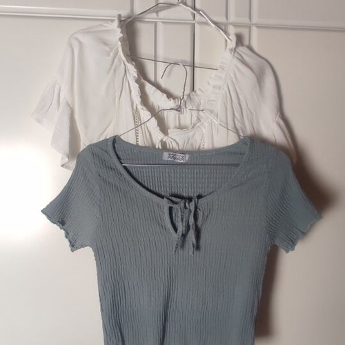Boho White Top and Teal Crop Top set like new, sizes S/M