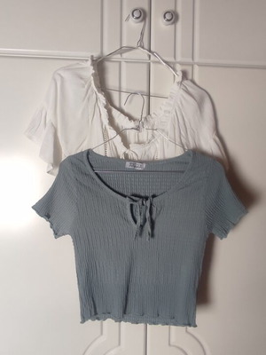 Boho White Top and Teal Crop Top set like new, sizes S/M