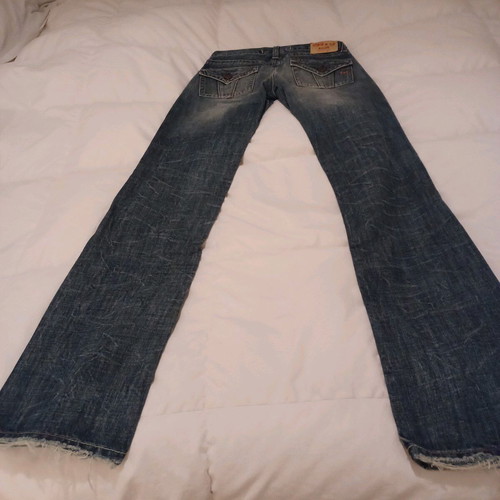 Staff and Co. Jean like new, low waist, straight leg, fringed, size 27, blue