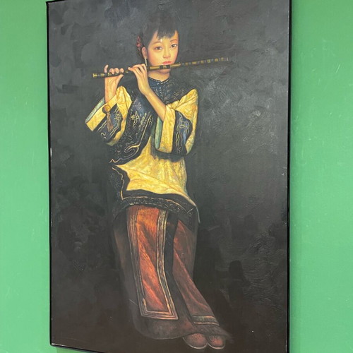 Artwork on canvas with velvet, like new, Taylor, the flute theme