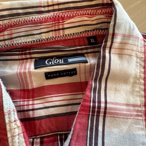 Glou men's red and white plaid cotton shirt XL like new
