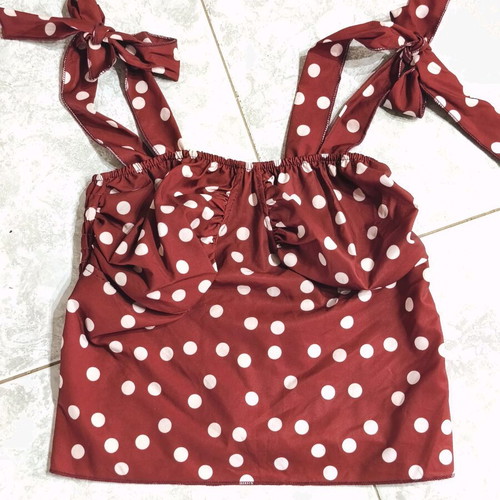 Crop top polka dot burgundy with beige-brown spots new, S-M
