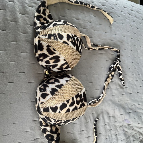Med bikini top 85B like new with padding, brown and gold