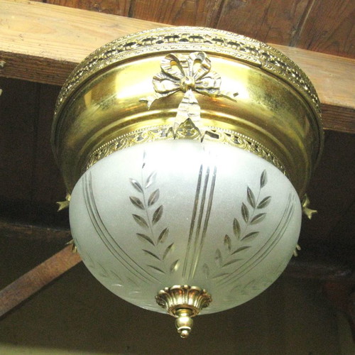 Brass ceiling light used with cut glass