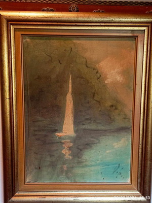 Ελαιογραφία σε καμβά Ντόρι 1896-1987 σαν καινούργιο με κορνίζα