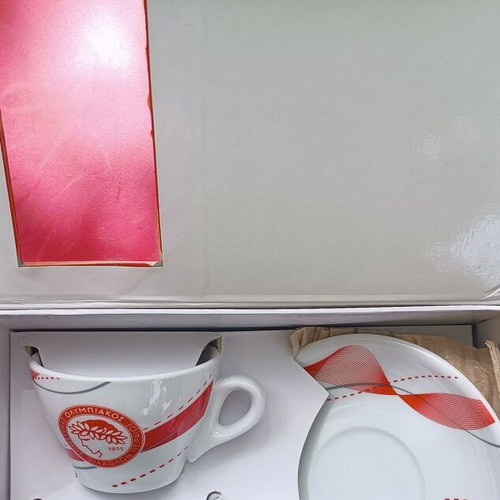 Cappuccino set new with Olympiakos porcelain cups