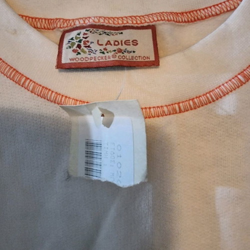 Cotton blouse new, large size, white and beige with design without shoulder pads