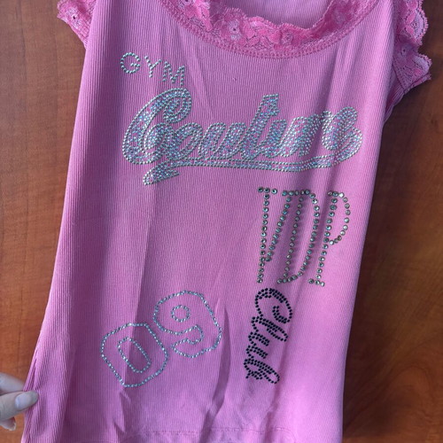 Pink Top Y2K Style with Rhinestones and Lace by VOP Gum Couture like new
