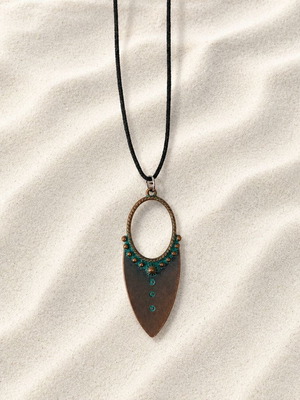 Boho necklace new, zinc and leather, 52cm