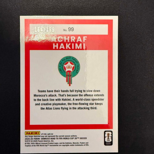 Achraf Hakimi Optic Red Donruss Road to FIFA World Cup 2025-26 #/199
