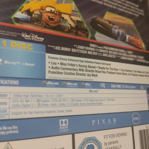 Cars 3 Blu-Ray with Greek audio and subtitles, Disney Pixar