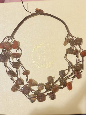 Three-row necklace with brown and deep red stones