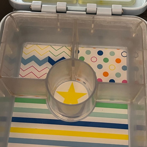 Penny Scallan children's lunchbox used, Rainbow Days design