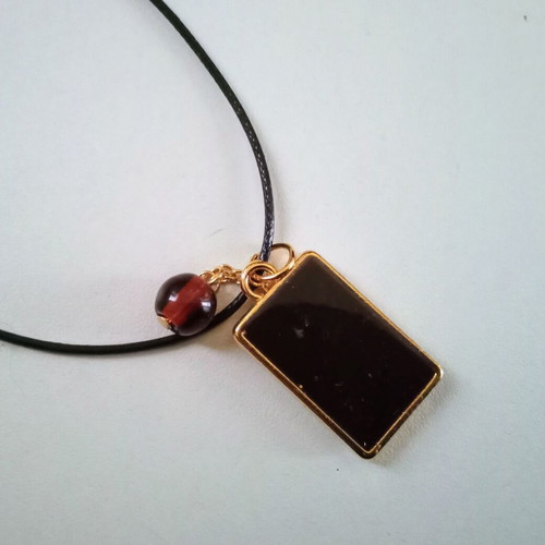 Handmade necklace new, brown and gold tones with waxed cord