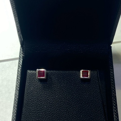 White gold earrings with genuine 14k ruby, handmade