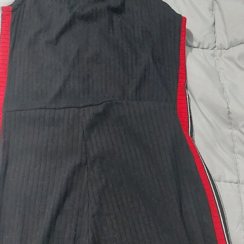 Stradivarius jumpsuit black with red sporty stripe medium like new