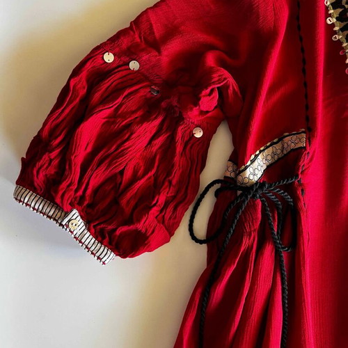 W Indian brand dress, red with decorative embroidery and tassels, size M