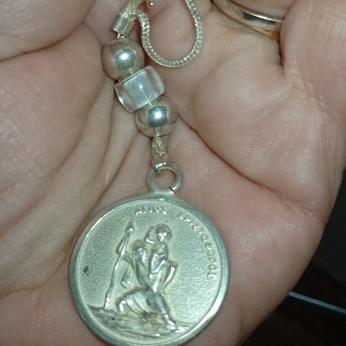Car Amulet Saint Christopher embossed silver 925 with 950 chain like new