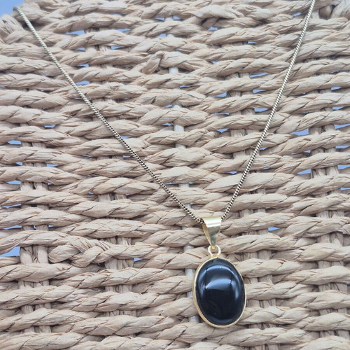 Black Obsidian Brass Pendant Cabochon Cut Oval Healing Crystal new
