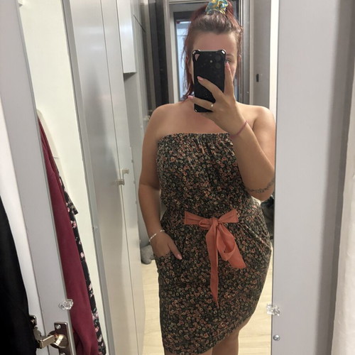 AJC Floral Strapless Dress with Belt and Pockets, One Size