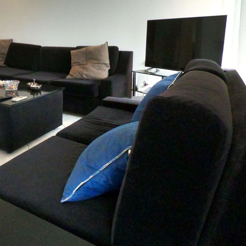 Italian Alcantara Sofa set used, 3-seat and 2-seat bed convertible