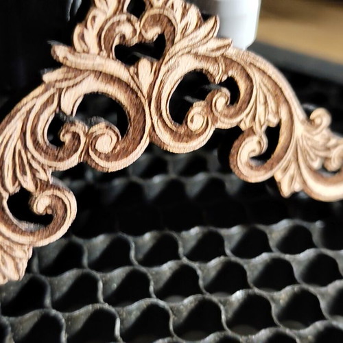 Wooden decorative elements with laser cut and engraving, new