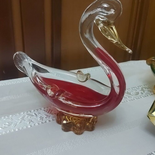 Murano crystal ducks and ashtray set